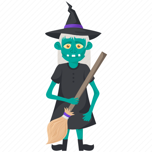 Halloween cartoon, halloween character, halloween costume, scary old witch, witch with broom icon - Download on Iconfinder