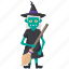 halloween cartoon, halloween character, halloween costume, scary old witch, witch with broom 