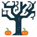 tree, spooky, pumpkin, bare, halloween