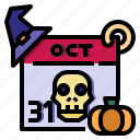 calendar, witch, hat, time, date, halloween, pumpkin