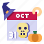 calendar, witch, hat, time, date, halloween, pumpkin 