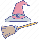 broom and cap, halloween cap, broom, witch broom, halloween witch broom