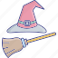 broom and cap, halloween cap, broom, witch broom, halloween witch broom 