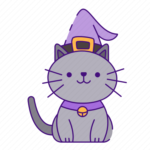 Cat, animal, black, black cat, witch hat, cute, kawaii icon - Download on Iconfinder