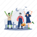 children, celebrating, halloween, character, illustration, isolated, vector