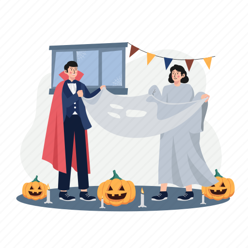 Couple, trying, dressed, spooky, outfits, prepare, relationship icon - Download on Iconfinder