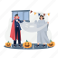 couple, trying, dressed, spooky, outfits, prepare, relationship, halloween 