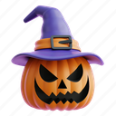pumpkin, witch, hat, halloween, spooky
