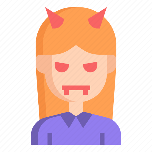Devil, woman, spooky, terror, scary, halloween, avatar icon - Download on Iconfinder
