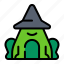 frog, witch, halloween, magic, holiday, hat, animal 