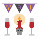 halloween, party, drink, skull, candle, fancy