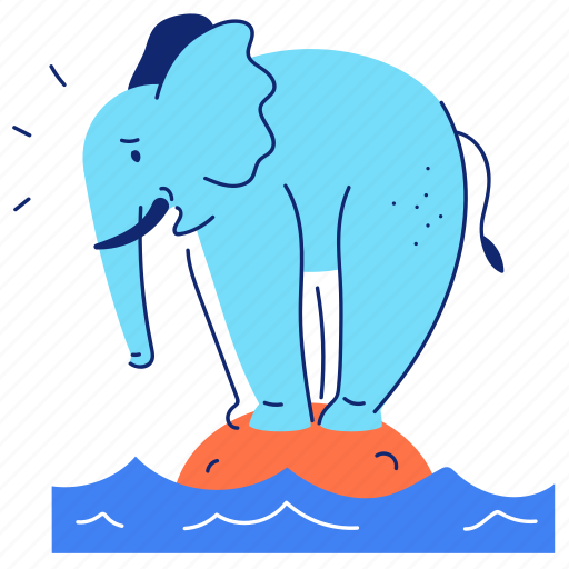 Animals, elephant, sea, ocean, island, balance, lonely illustration - Download on Iconfinder