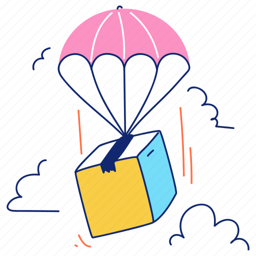 Delivery, airdrop, drop, parachute, logistic, package, box illustration - Download on Iconfinder