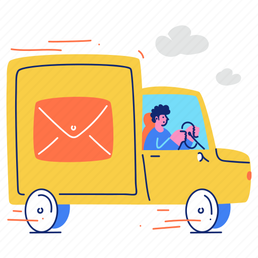 Delivery, mail, email, truck, transportation, transport, man illustration - Download on Iconfinder
