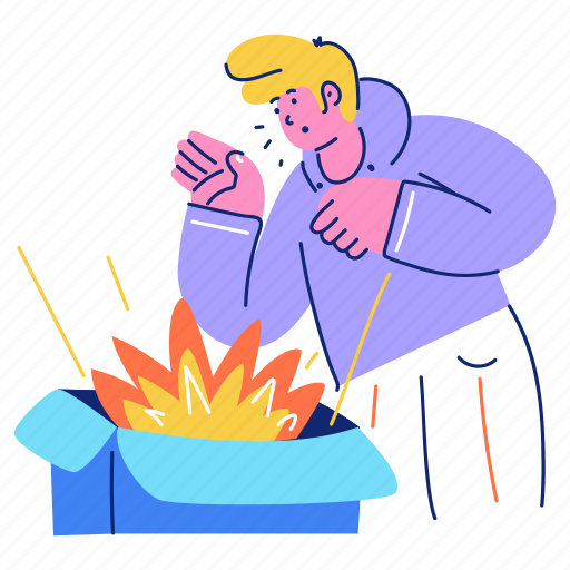 Error, delivery, box, fire, flame, danger, warning illustration - Download on Iconfinder