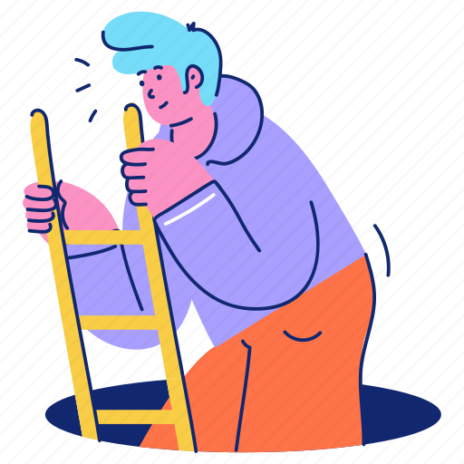 Jobs, ladder, man, person, people, climb, hole illustration - Download on Iconfinder