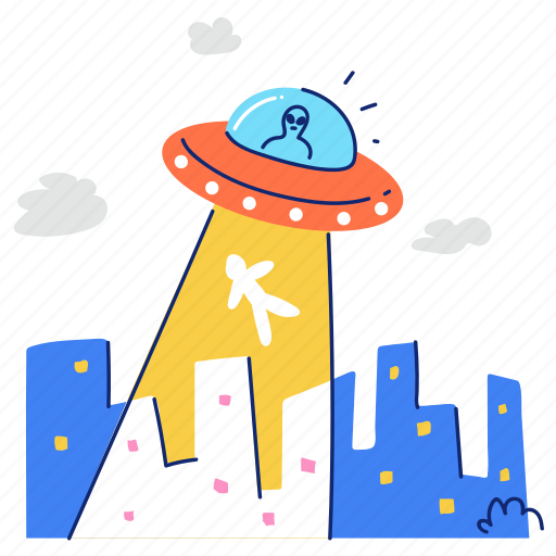 Travel, alien, abduction, city, building, space, ship illustration - Download on Iconfinder