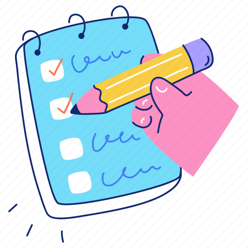 Workflow, checklist, list, pencil, notebook, notepad illustration - Download on Iconfinder