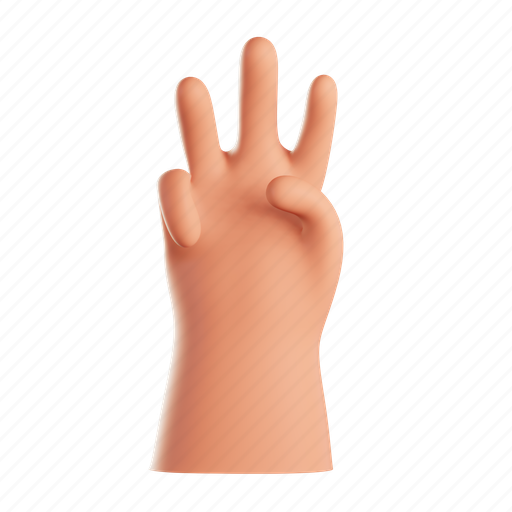 Three, hand, gesture, sign language, hands 3D illustration - Download on Iconfinder