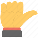 fist, full hand, hand sign, lift sign, pointing thumb 