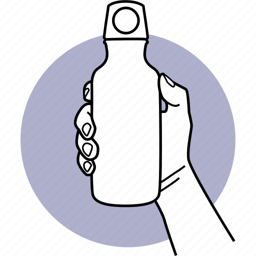 Water, bottle, flask, hand, holding, vacuum, steel icon - Download on Iconfinder