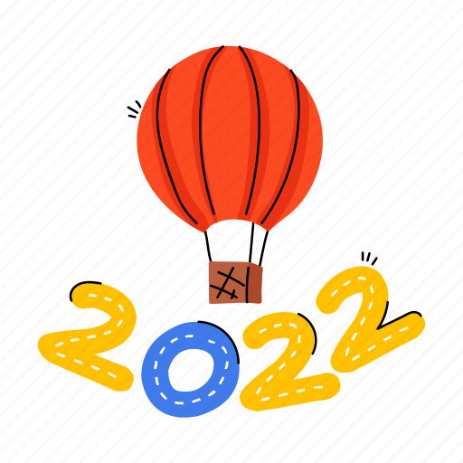 Happy new year, 2022 balloon, gas balloon, ballooning, aerostat sticker - Download on Iconfinder