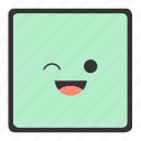 emoji, emoticons, face, shapes, smiley, square, wink