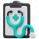 checkup, check, exam, medical, clipboard, report, health, 3d, illustration 