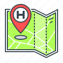 hospital, hospital location, location, map, marker, navigation, pin