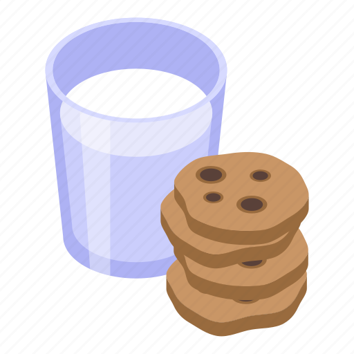 Healthy, breakfast, milk, cookie, isometric icon - Download on Iconfinder