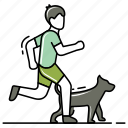 boy, dog, male, movement, pet, running, sport