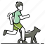 boy, dog, male, movement, pet, running, sport 