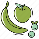 apple, banana, blueberry, fresh, fruits, healthy, organic