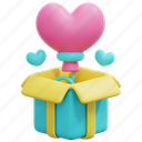 gift, balloon, birthday, open, heart, love, valentine, 3d 