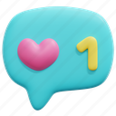 like, bubble, chat, message, heart, love, valentine, 3d 