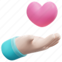 hand, give, giving, charity, heart, valentine, love, 3d 