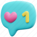 like, bubble, chat, message, heart, valentine, love, 3d 