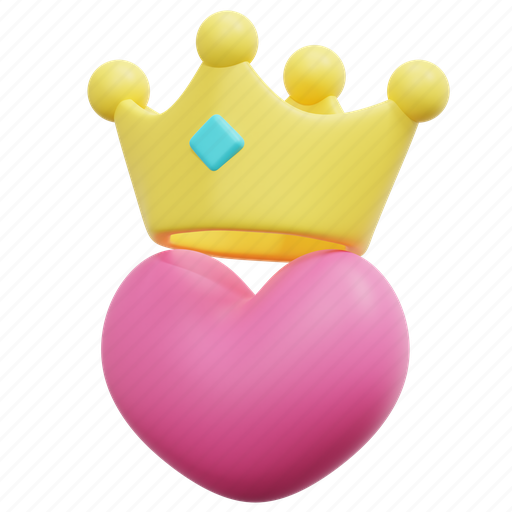 Crowned, heart, crown, king, valentine, love, 3d 3D illustration - Download on Iconfinder
