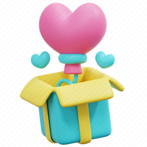 Gift, balloon, birthday, open, heart, valentine, love 3D illustration - Download on Iconfinder