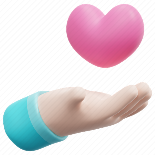 Hand, give, giving, charity, heart, valentine, love 3D illustration - Download on Iconfinder