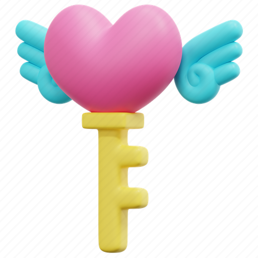 Key, heart, wing, unlock, valentine, love, 3d 3D illustration - Download on Iconfinder