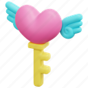 key, heart, wing, unlock, love, valentine, 3d