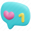like, bubble, chat, message, love, heart, valentine, 3d 