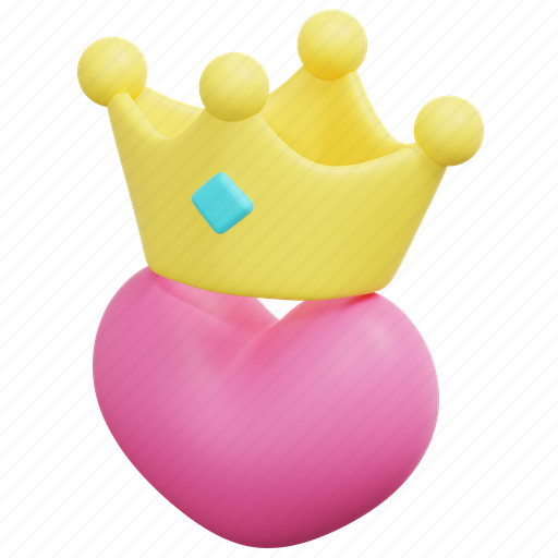 Crowned, heart, crown, king, love, valentine, 3d 3D illustration - Download on Iconfinder