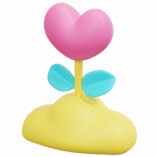 Love, growth, plant, help, heart, valentine, 3d 3D illustration - Download on Iconfinder