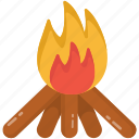 campfire, bonfire, balefire, wood fire, wood blaze 