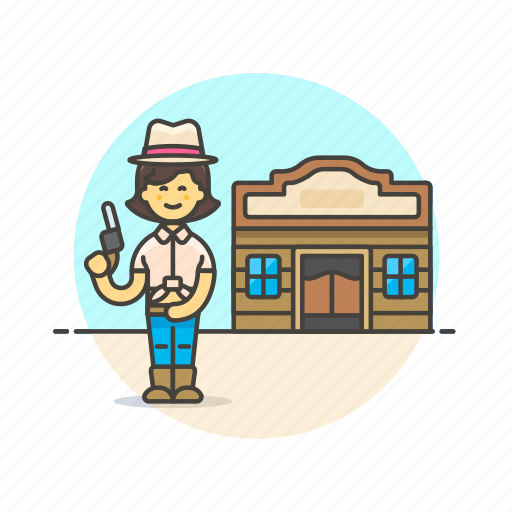 Cowboy, history, tavern, west, woman, gun, hat icon - Download on Iconfinder