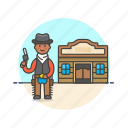 cowboy, history, tavern, man, west, gun, hat, wild 