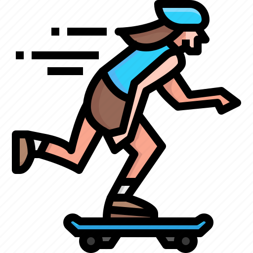 Skateboard, sports, time, free, equipment, woman icon - Download on Iconfinder