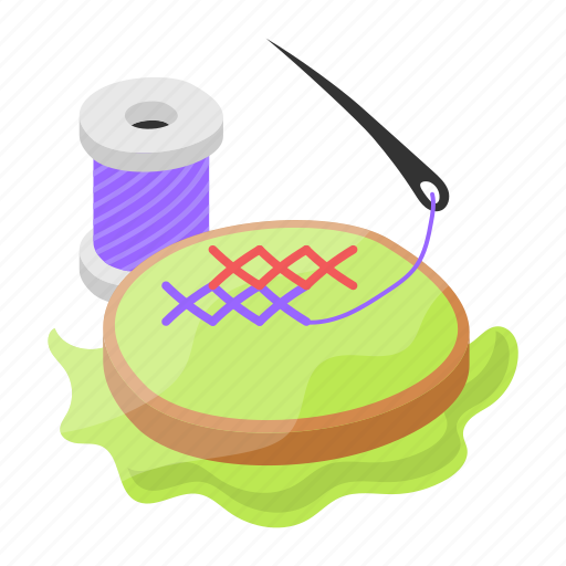 Hand embroidery, needle, thread spool, cloth, crafting, hobby icon - Download on Iconfinder